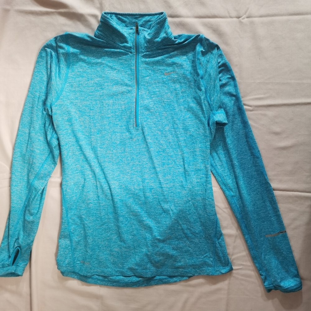 Nike Dri Fit Women's Running Long Sleeve 1/4 Zip Blue Shirt M